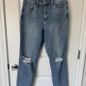 Judy Blue Slim Fit Jeans with Rhinestone Detailing and Distressed Knees